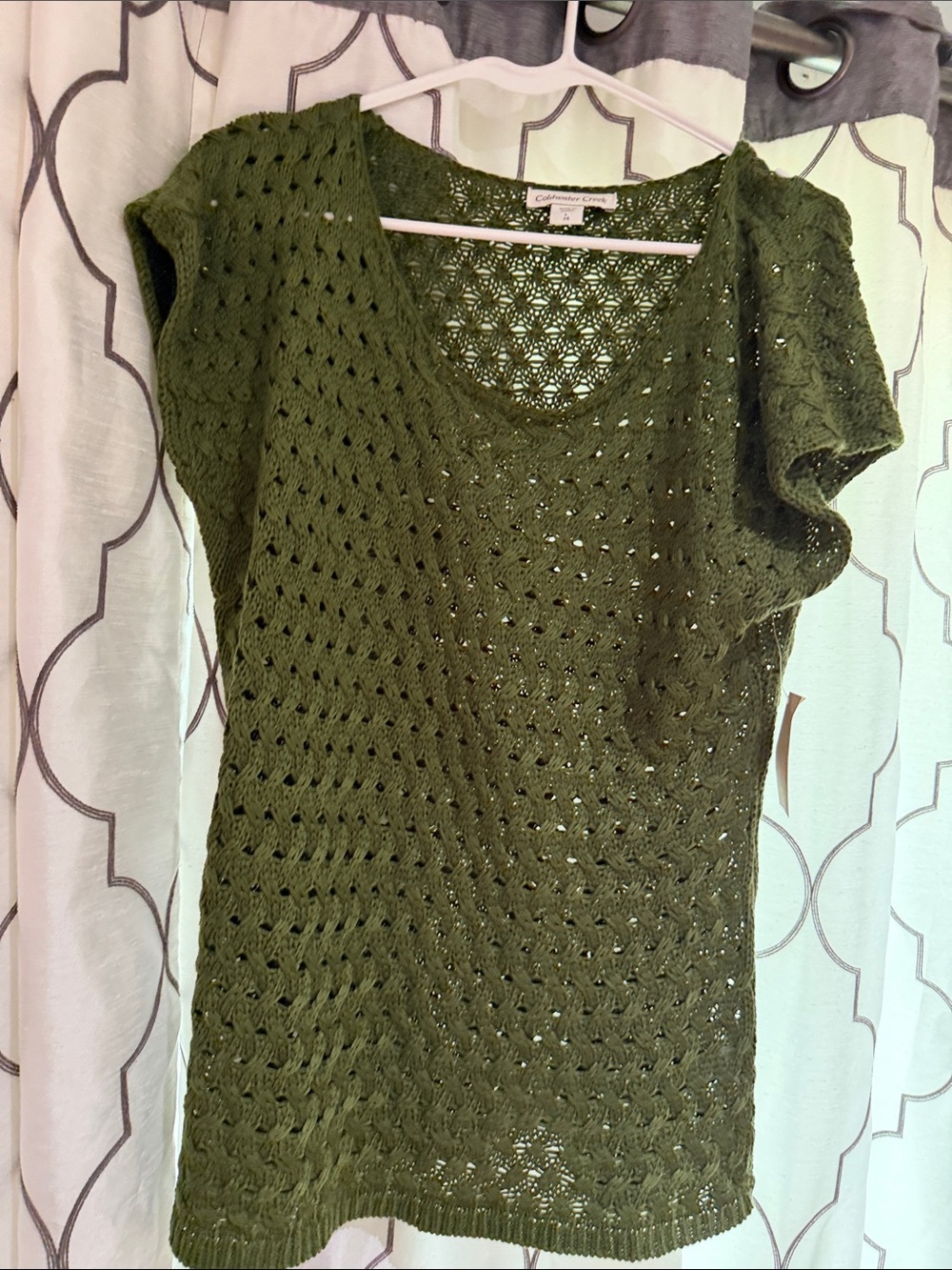 Coldwater Creek Olive Green Open-Knit Short Sleeve Camisole